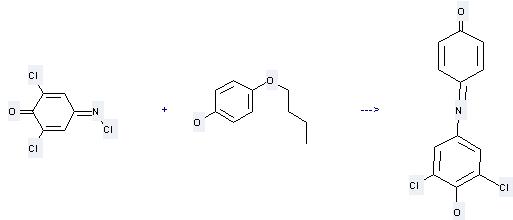 4-Butoxyphenol can react with 2,6-dichloro-[1,4]benzoquinone-4-chlorimin to get [1,4]benzoquinone-mono-(3,5-dichloro-4-hydroxy-phenylimine). 
